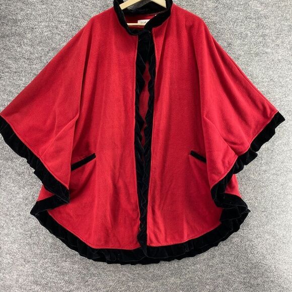 LeModa Jacket Women M Medium Red 3/4 Sleeve Fleece Open Front Pockets Casual - Picture 4 of 7